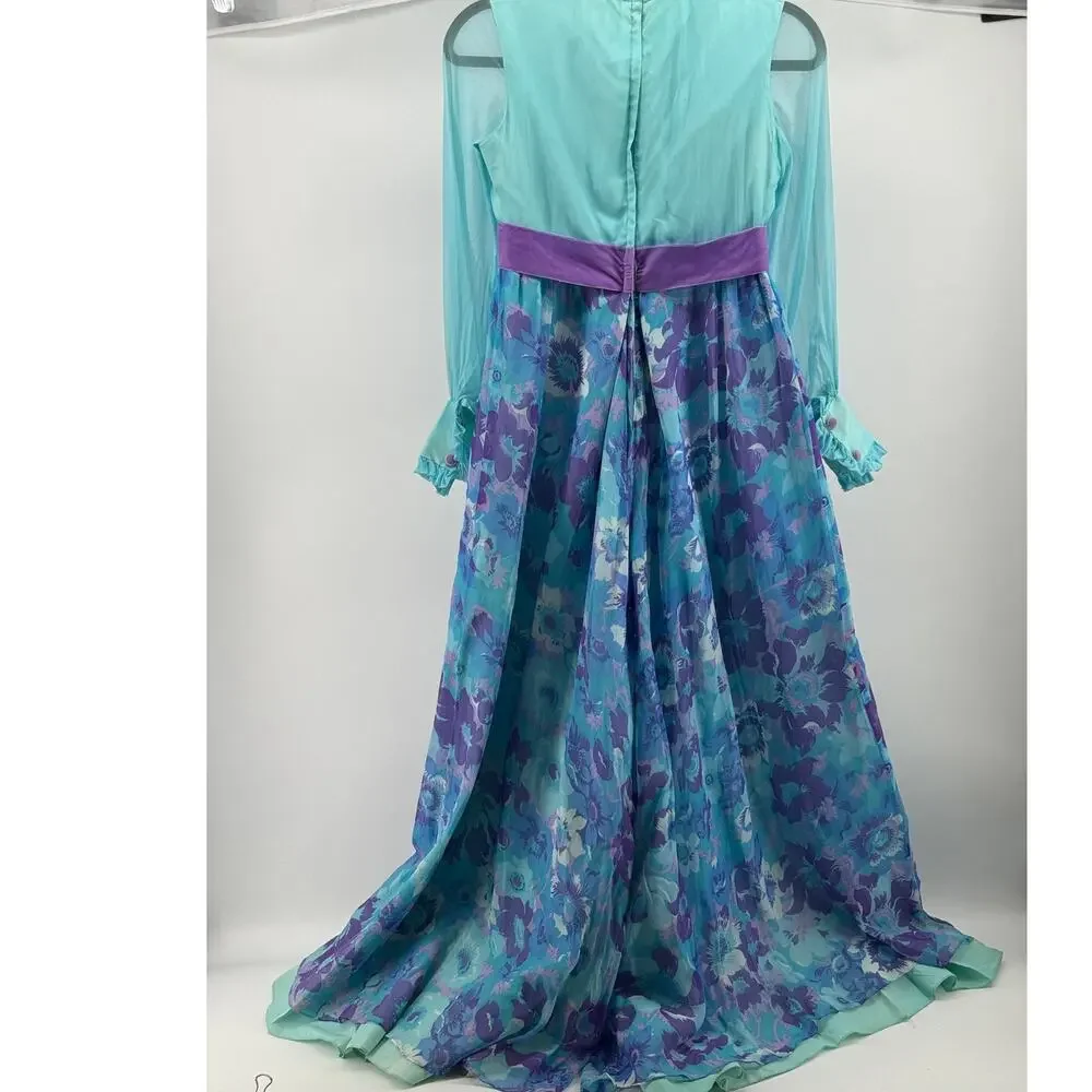 Vintage 70s Chiffon Wide Leg Jumpsuit Ruffle Neck Empire Waist Size 7 READ - Picture 6 of 16